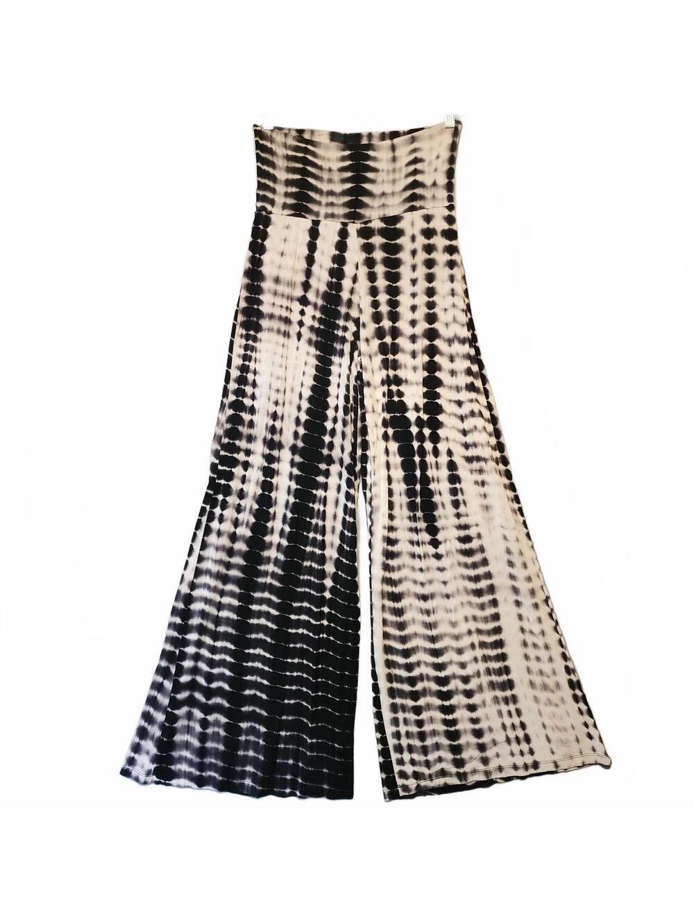 Chatoyant Wide-Leg Palazzo Pants in Black and White Tie-Dye - Size M